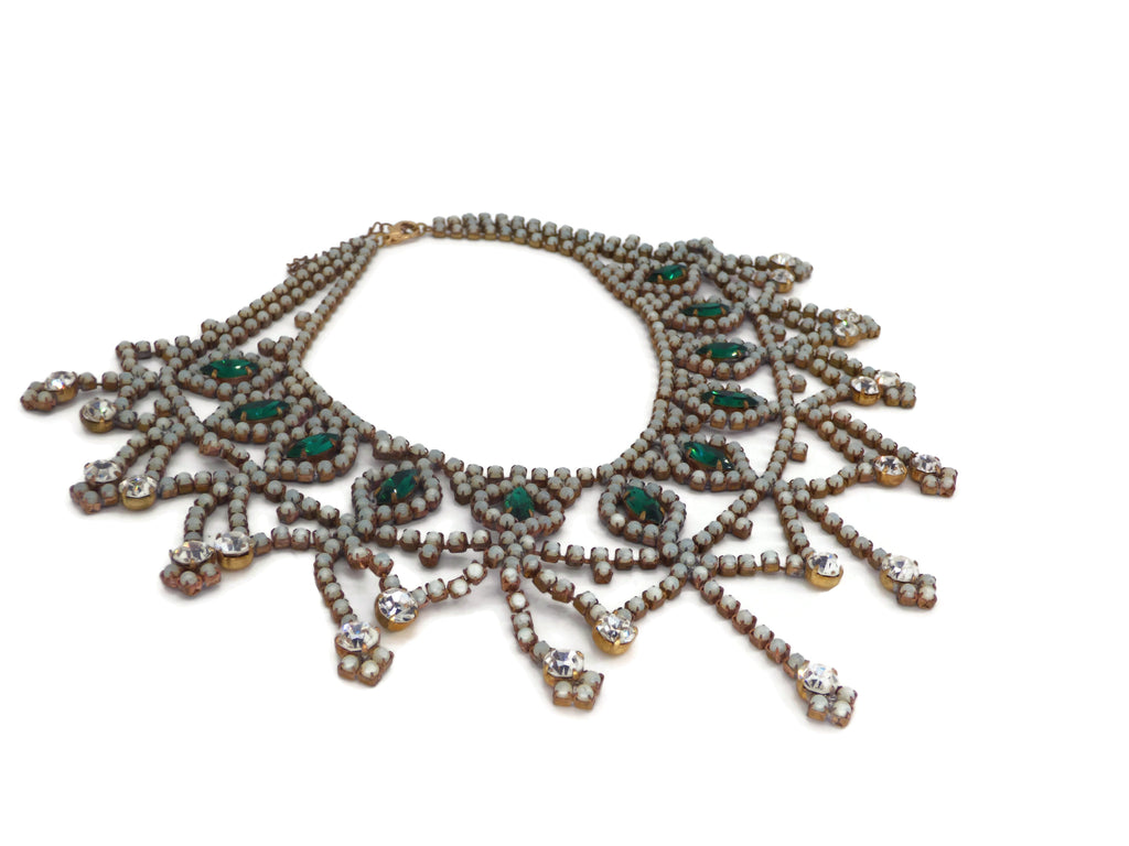 Vaseline Uranium Glass Husar D Emerald Green Navette Necklace - Vintage Lane Jewelry