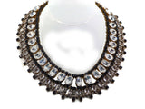 Black and Clear Czech Glass Bib Necklace - Vintage Lane Jewelry