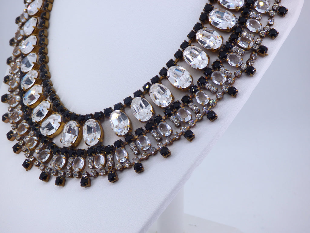 Black and Clear Czech Glass Bib Necklace - Vintage Lane Jewelry