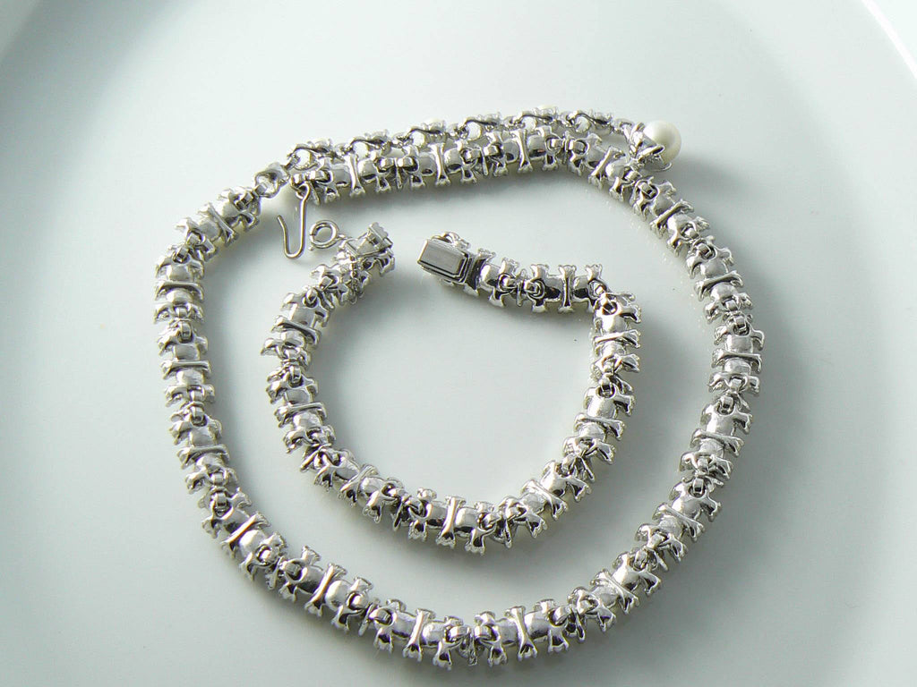 Vintage Bogoff Faux Pearl And Rhinestone Necklace Bracelet Set - Vintage Lane Jewelry