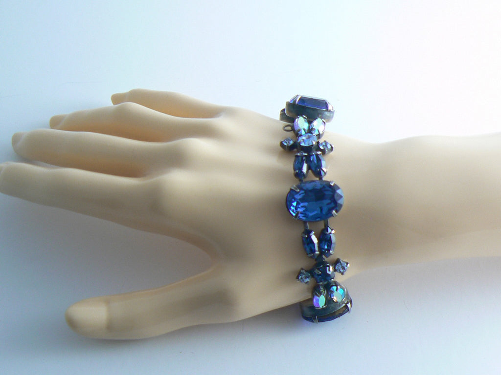 Regency Shades Of Blue Rhinestone Prong Set Bracelet - Vintage Lane Jewelry