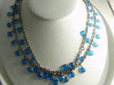 Blue Glass Bezel Set Dangle Necklace on Gold tone Chain - Vintage Lane Jewelry