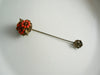 Stanley Hagler Coral Bead and Gold Gilt Flower hat Pin - Vintage Lane Jewelry