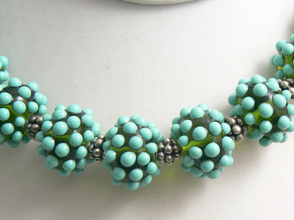 Turquoise Green Glass Necklace and 14K White Gold Earring Set - Vintage Lane Jewelry