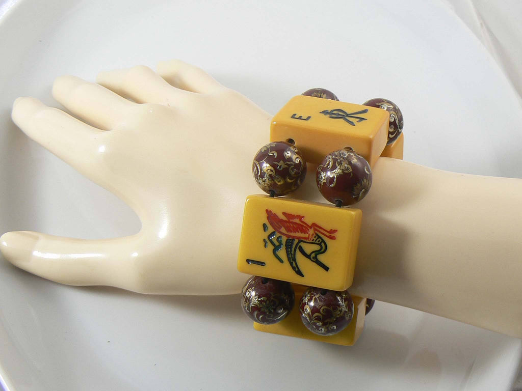 Bakelite Antique Mahjong game Tile Bracelet - Vintage Lane Jewelry