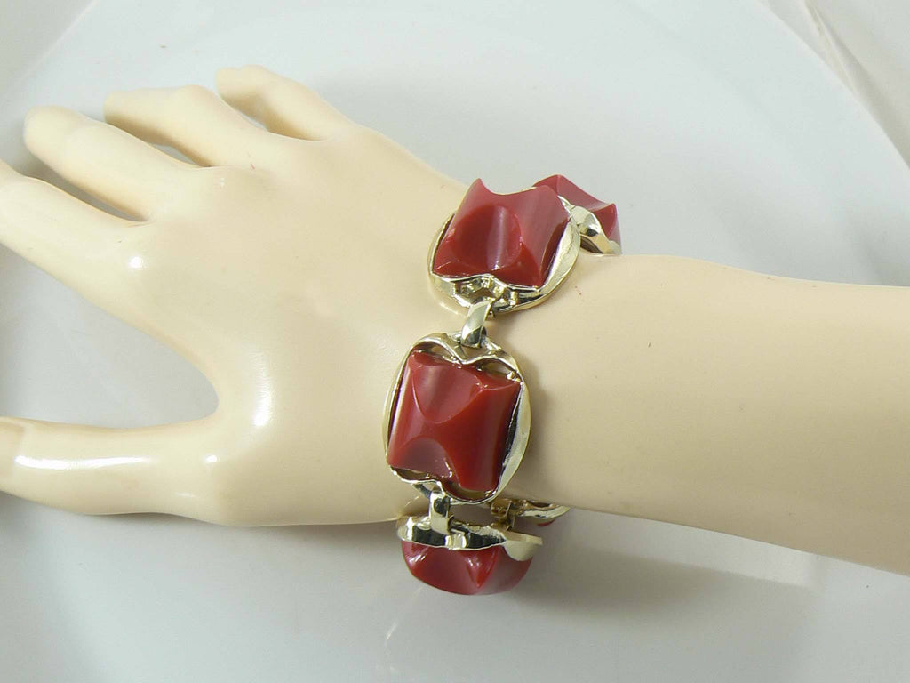 Red Lucite Bon Bon Necklace and Bracelet Set - Vintage Lane Jewelry