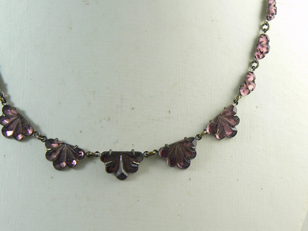 Vintage Art Deco Purple Vauxhall Glass Necklace - Vintage Lane Jewelry