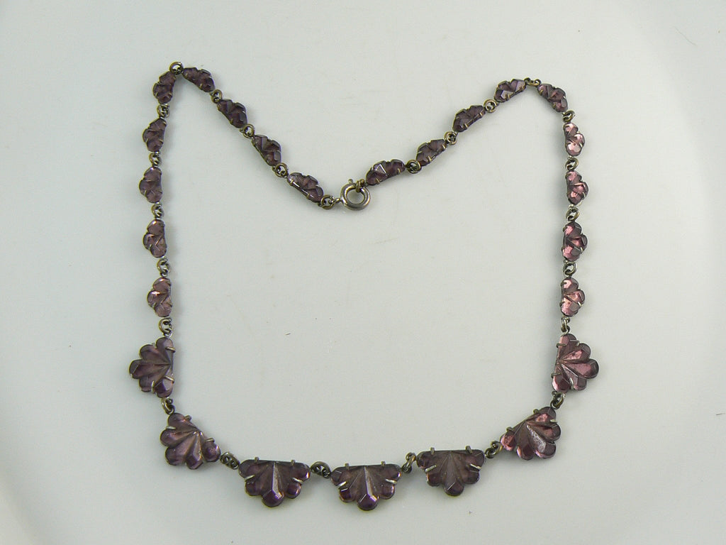 Vintage Art Deco Purple Vauxhall Glass Necklace - Vintage Lane Jewelry