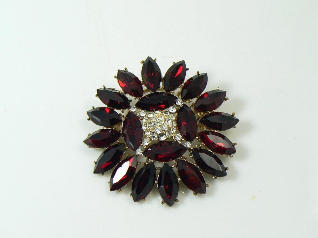 Vintage Ruby-Red Marquise Rhinestone Brooch - Vintage Lane Jewelry