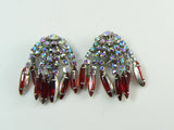 Vintage Weiss Red Aurora Borealis Rhinestone Fringe Earrings - Vintage Lane Jewelry