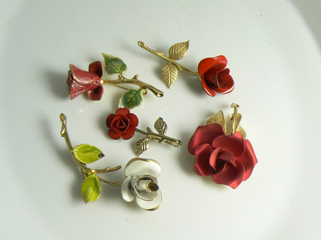 Vintage Red Rose Enamel Pins - Vintage Lane Jewelry
