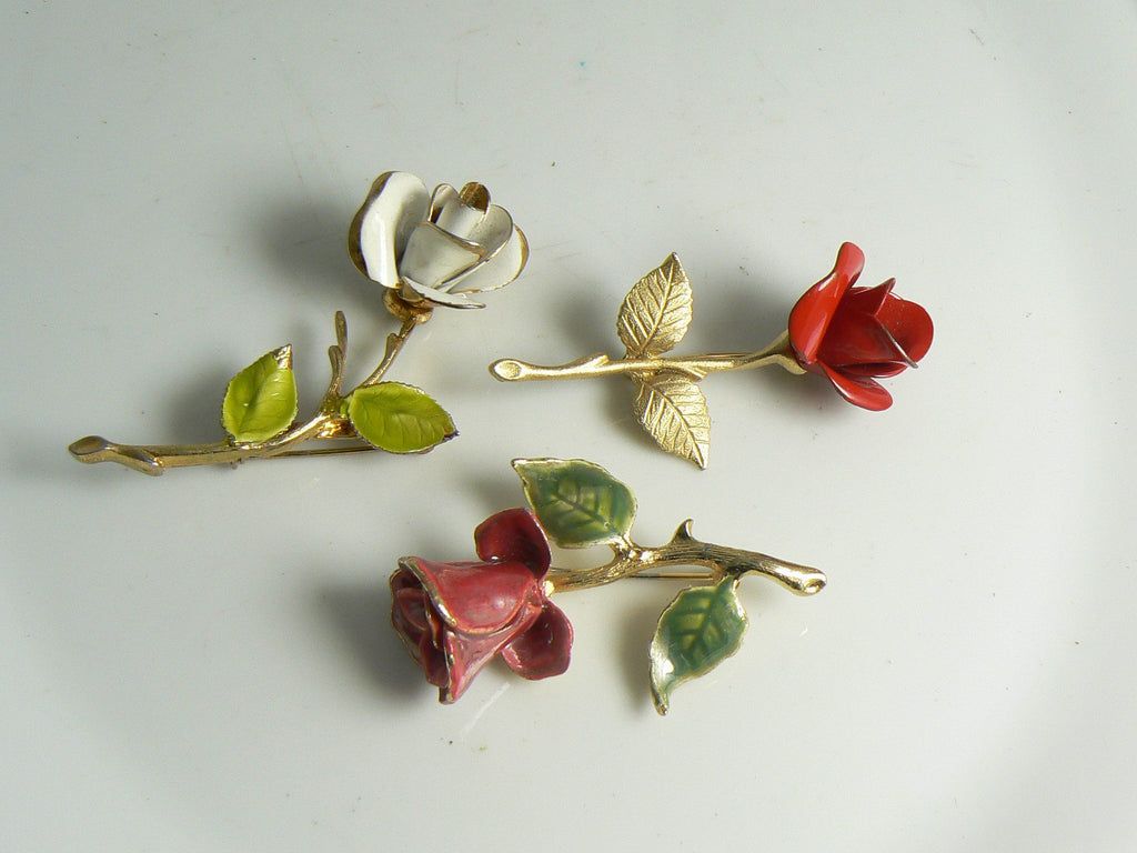 Vintage Red Rose Enamel Pins - Vintage Lane Jewelry