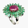 Ruby and Emerald 14K White Gold Plated Cocktail Ring - Vintage Lane Jewelry