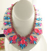 Neon Blue and Pink Czech Glass Stone Rhinestone Statement Necklace - Vintage Lane Jewelry