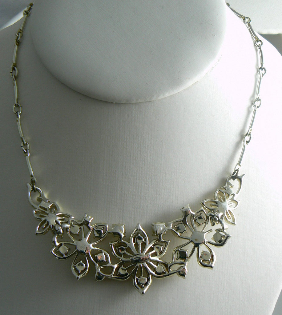 Vintage Jewelcraft Rhinestone Flower Necklace - Vintage Lane Jewelry