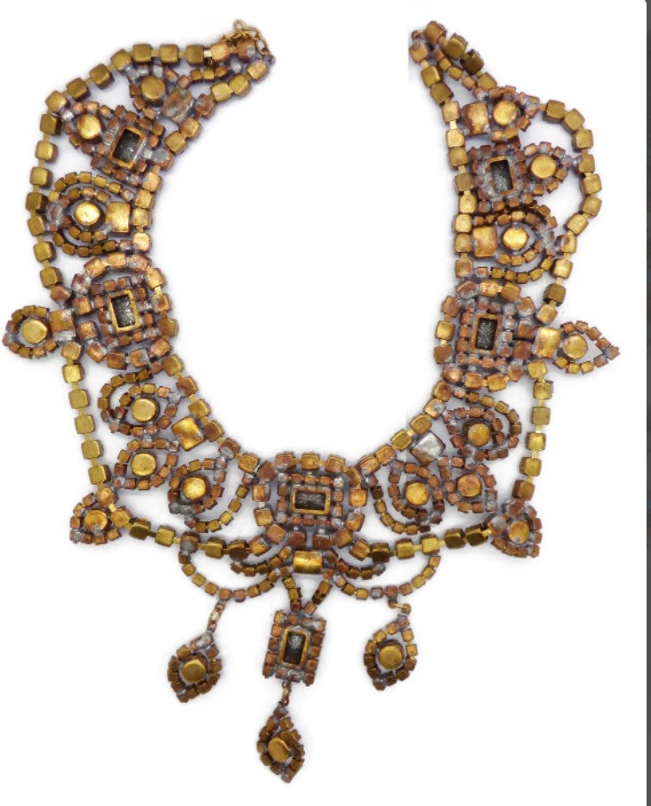 Dark Indigo Czech Glass Rhinestones and Baby Blue Cabochons Necklace - Vintage Lane Jewelry