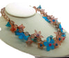 Turquoise and Coral Plastic Flower Necklace - Vintage Lane Jewelry