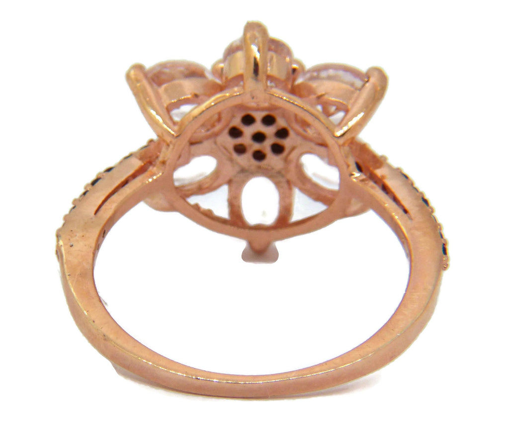Morganite and Black Spinel 14k Rose Gold over sterling Flower Ring - Vintage Lane Jewelry