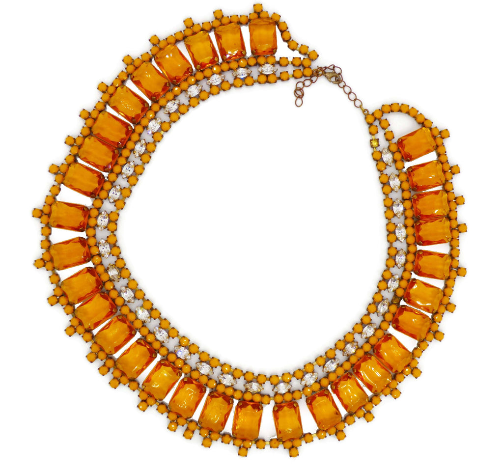 Topaz and Yellow Czech Glass Bib Necklace - Vintage Lane Jewelry