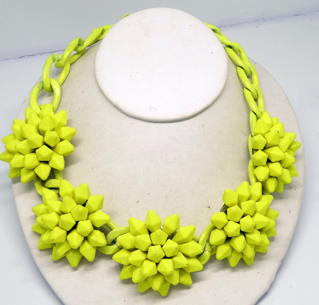 Neon Yellow Enamel Huge Cluster Necklace - Vintage Lane Jewelry