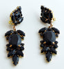 Large Black Czech Glass Dangling Clip Earrings - Vintage Lane Jewelry