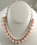 Germany Pink and White Glass Necklace and Clip Earring Set - Vintage Lane Jewelry