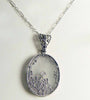 Art Deco Sterling Silver Filigree Camphor Glass Diamond Necklace - Vintage Lane Jewelry