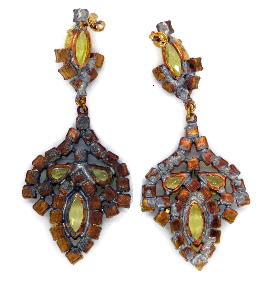 Husar D Vaseline Uranium Czech Glass Pierced Style Earrings - Vintage Lane Jewelry