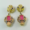 Czech Neon Pink and Yellow Clip Earrings - Vintage Lane Jewelry