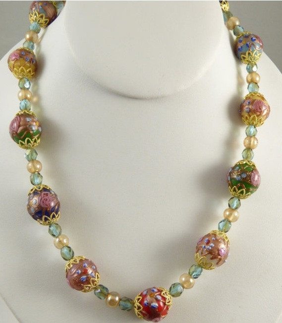 Venetian Wedding Cake Necklace with multi-colored beads - Vintage Lane Jewelry