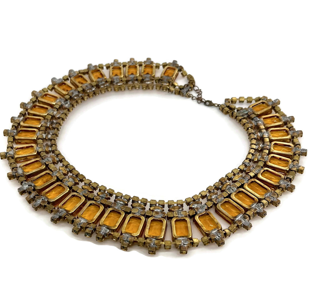 Topaz and Yellow Czech Glass Bib Necklace - Vintage Lane Jewelry