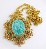 Vintage Florenza Molded Jade Glass Pendant Necklace, Asian Style - Vintage Lane Jewelry