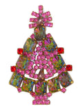 Pink Rhinestones and 3D Watermelon Stones Christmas Tree Brooch - Vintage Lane Jewelry