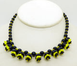 Art Deco Black and Yellow Glass Bead Necklace - Vintage Lane Jewelry