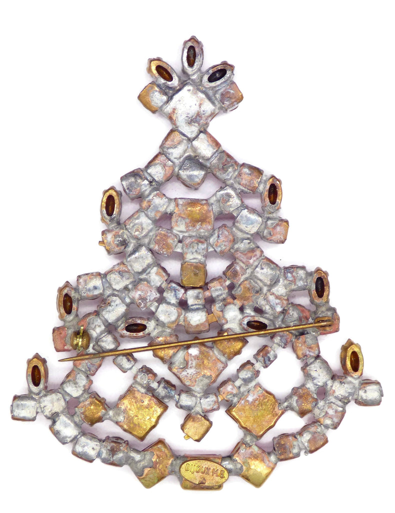 Bijoux MG Czech Glass Pink Christmas Tree Pin - Vintage Lane Jewelry