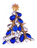 Blue Rhinestone Christmas Tree Pin with Gold Star - Vintage Lane Jewelry