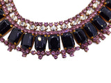 Dark Purple and Pink Rhinestone Czech Glass Bib Necklace - Vintage Lane Jewelry