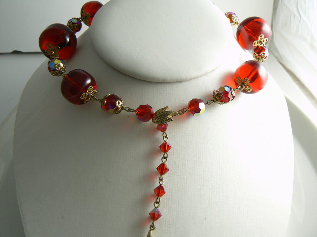 Vendome Red Bauble Necklace - Vintage Lane Jewelry