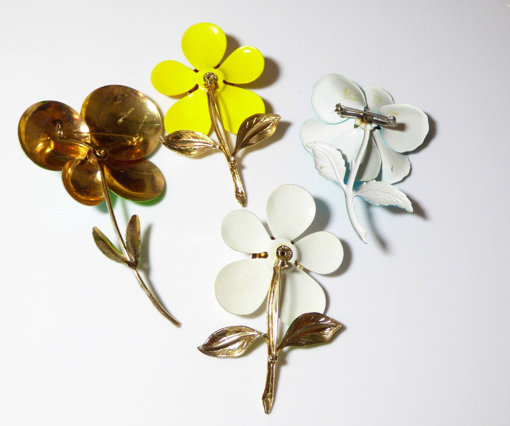 Weiss and Sarah Coventry Enamel Flower Pins - Vintage Lane Jewelry