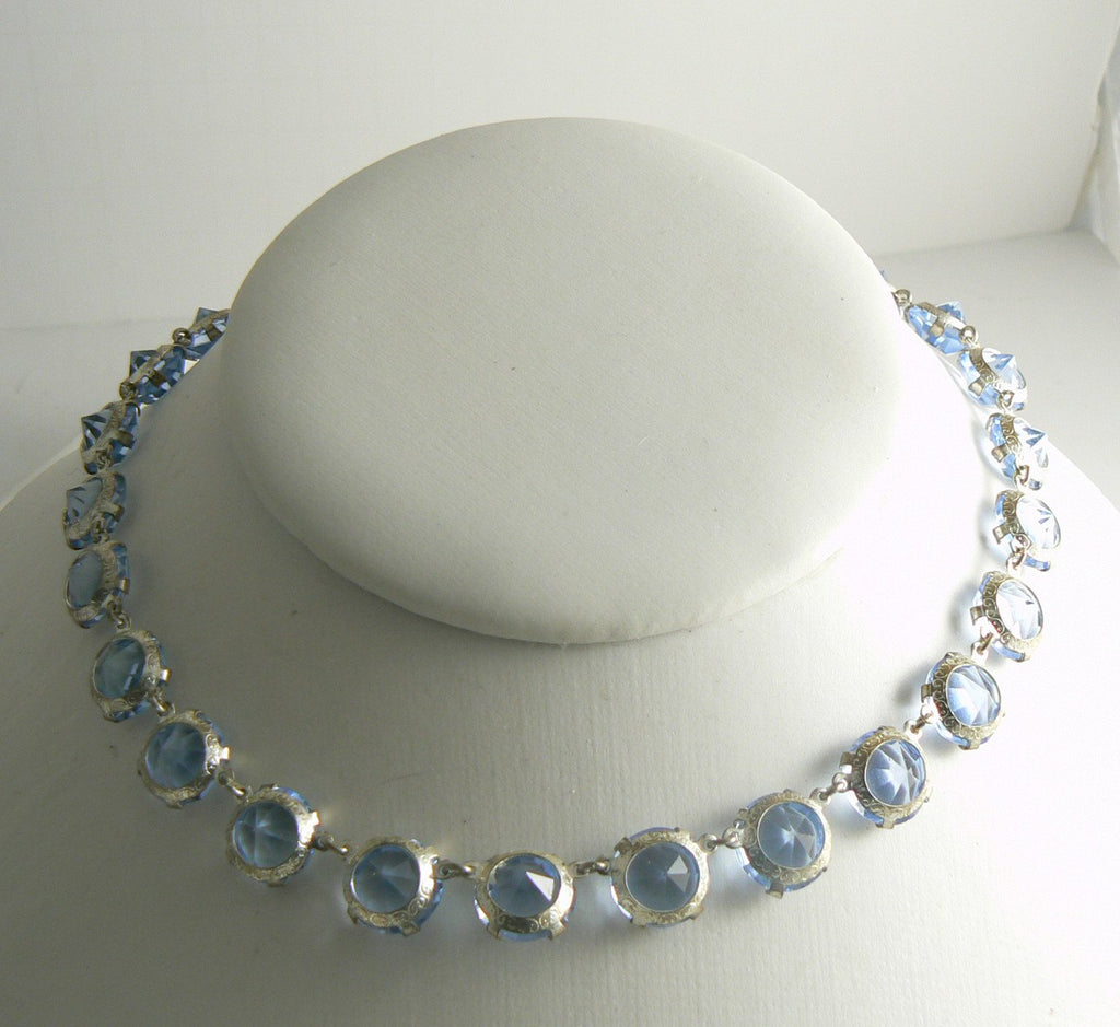 Open Back Bezel Set Sky Blue Necklace Choker - Vintage Lane Jewelry