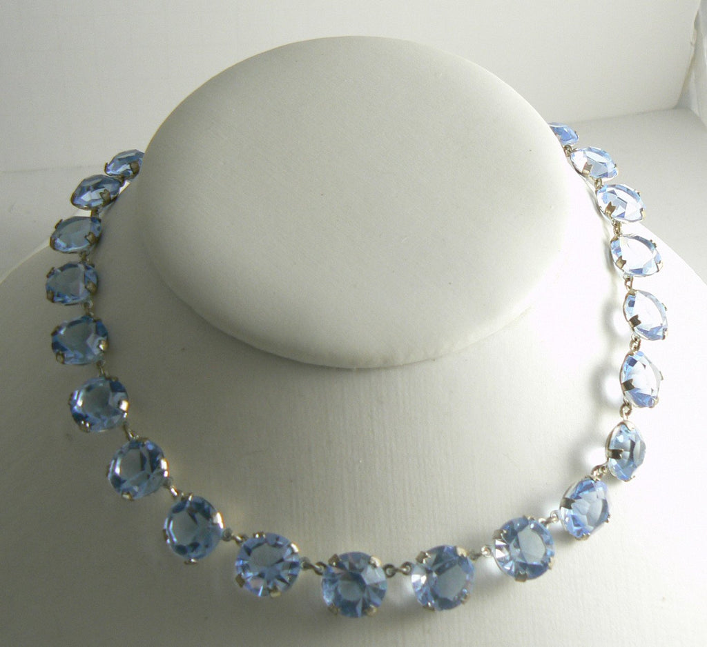 Open Back Bezel Set Sky Blue Necklace Choker - Vintage Lane Jewelry