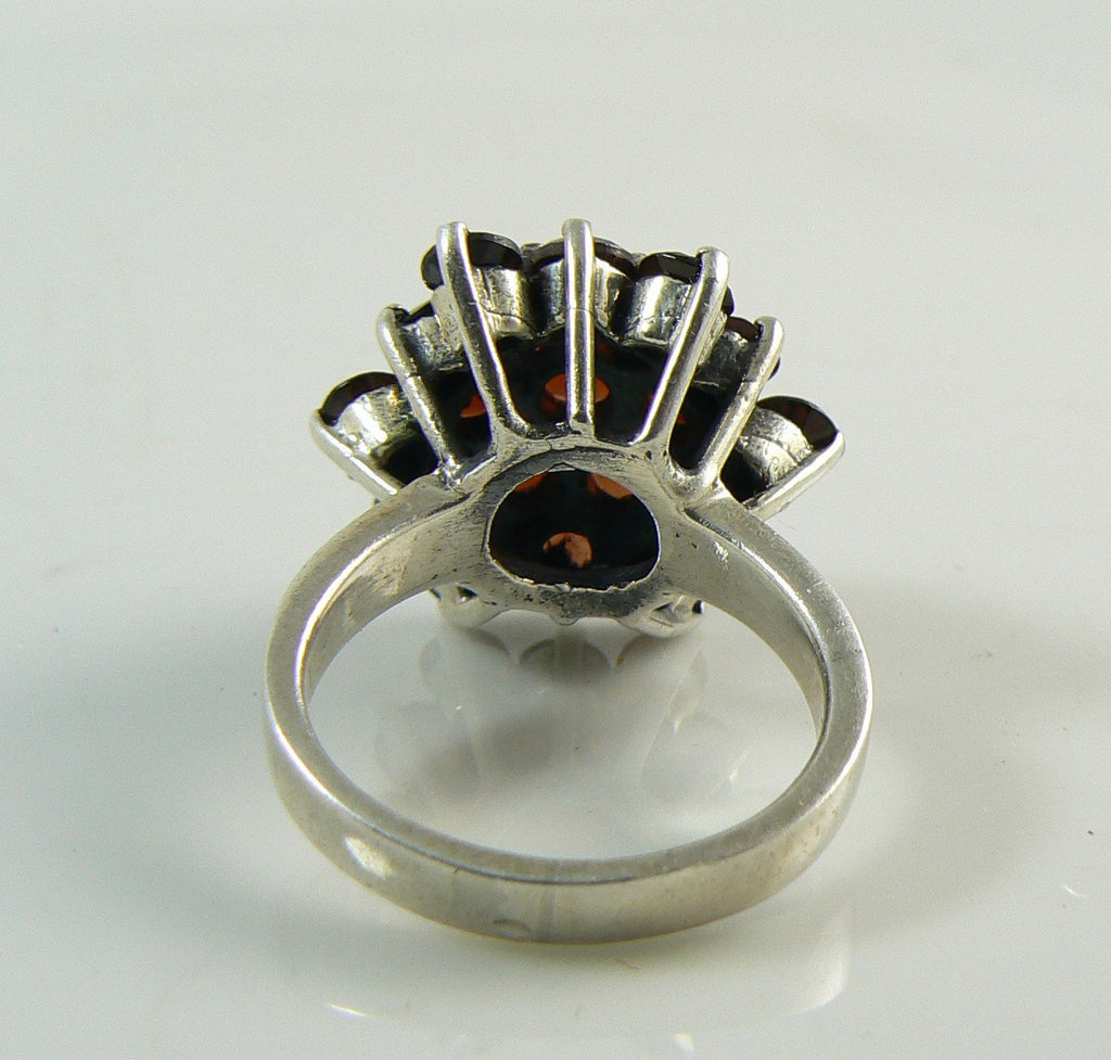 Vintage Sterling Silver Large Garnet Cluster Ring - Vintage Lane Jewelry