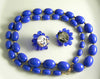 Royal Blue Bead Monet Necklace Signed Necklace Earring Set - Vintage Lane Jewelry