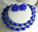 Royal Blue Bead Monet Necklace Signed Necklace Earring Set - Vintage Lane Jewelry