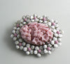 Vintage Coro Molded Pink Glass Flowers White Enamel Floral Brooch - Vintage Lane Jewelry