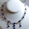 Art Deco Sapphire Blue and Clear Drippy Crystal Necklace - Vintage Lane Jewelry