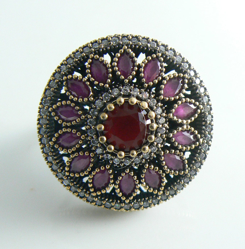 Statement Huge Turkish Ruby Topaz Sterling Silver Ring - Vintage Lane Jewelry