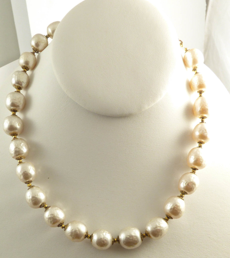 Vintage Miriam Haskell Large Baroque Glass Pearl Necklace - Vintage Lane Jewelry