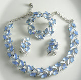 Bsk Sea Blue Rhinestone And White Enamel Parure - Vintage Lane Jewelry