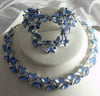 Bsk Sea Blue Rhinestone And White Enamel Parure - Vintage Lane Jewelry